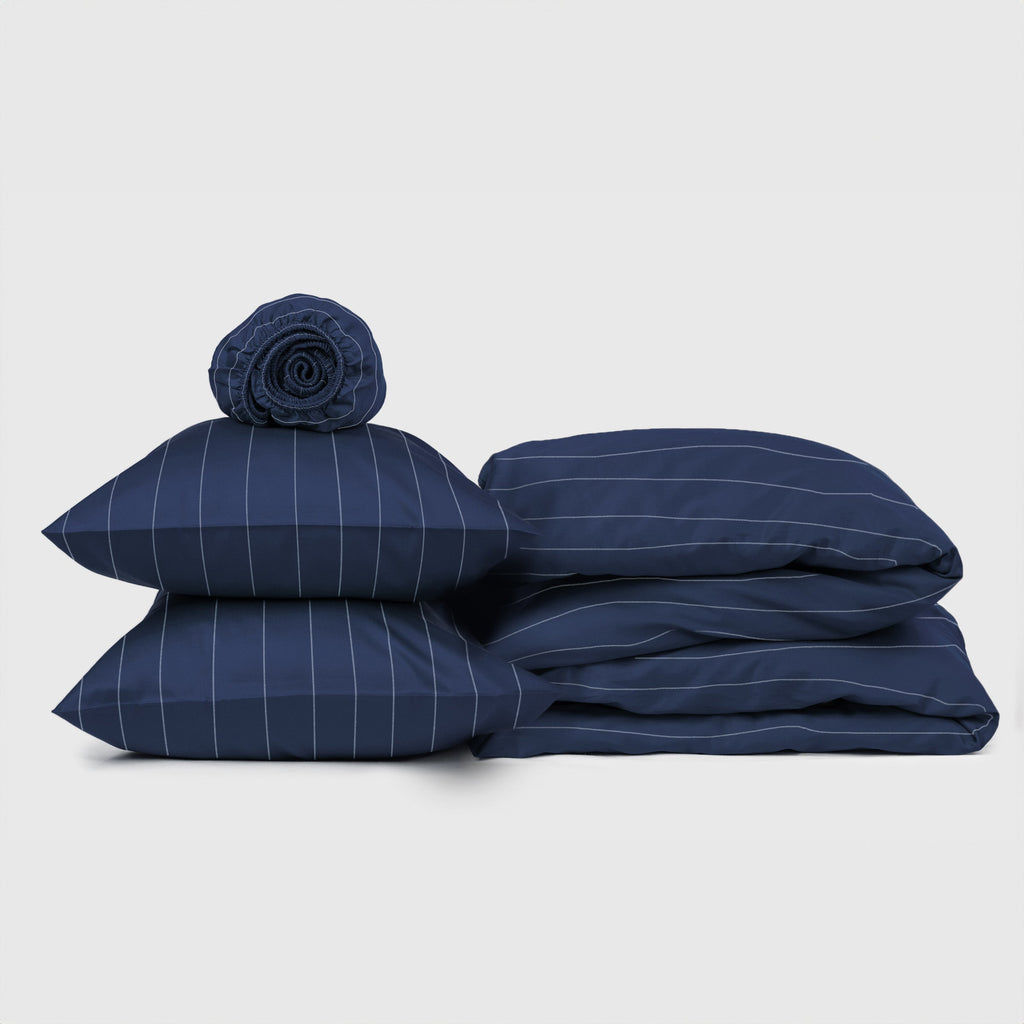 Classic Navy Pinstripes Duvet Bundle Set